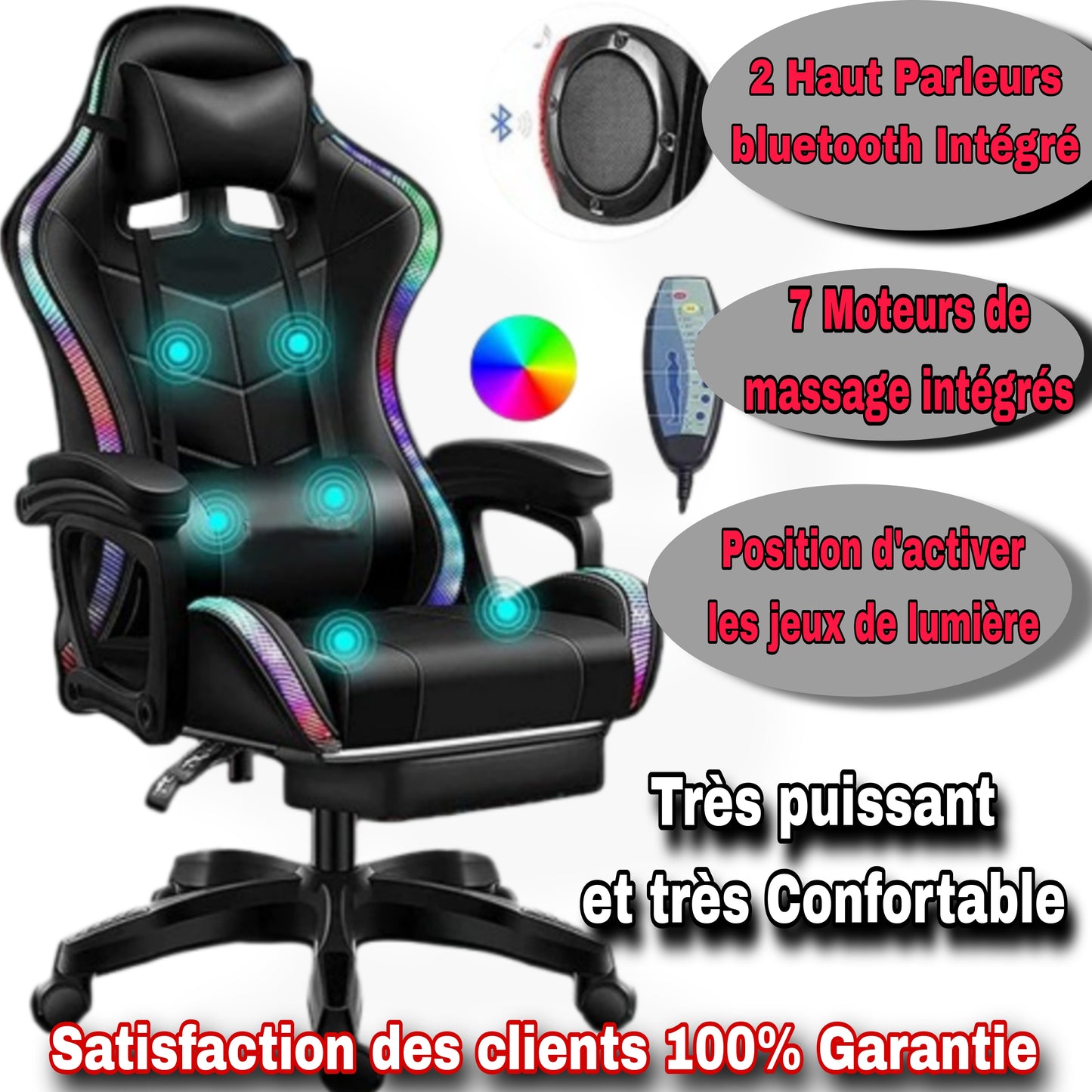 CHAISE DG LUXE AVEC MASSAGE, LUMIERE LED ET BLEUTOOTH