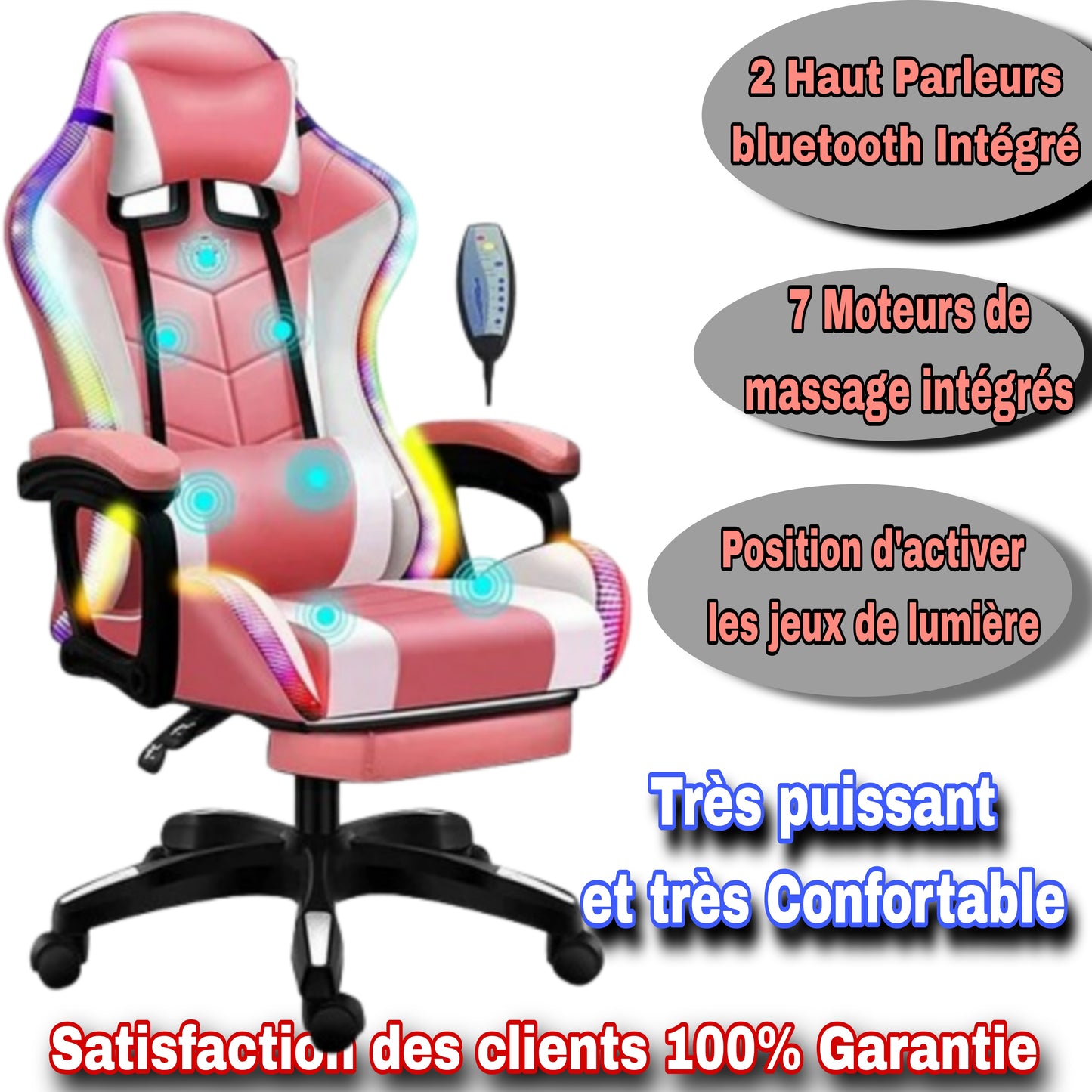 CHAISE DG LUXE AVEC MASSAGE, LUMIERE LED ET BLEUTOOTH